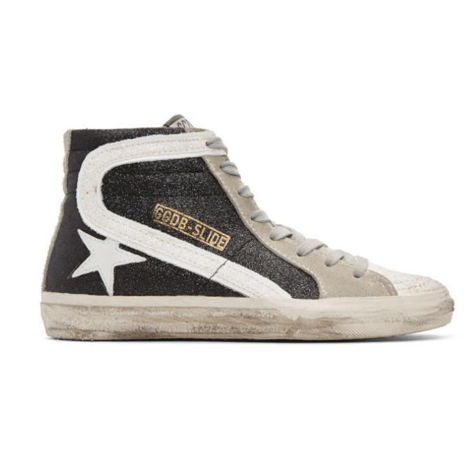 Golden Goose Black Glitter Slide High-Top Sneakers